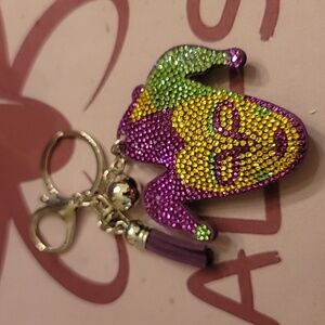 Rhinestone Mardi Gras Jester Mask Keychain w/Tassle